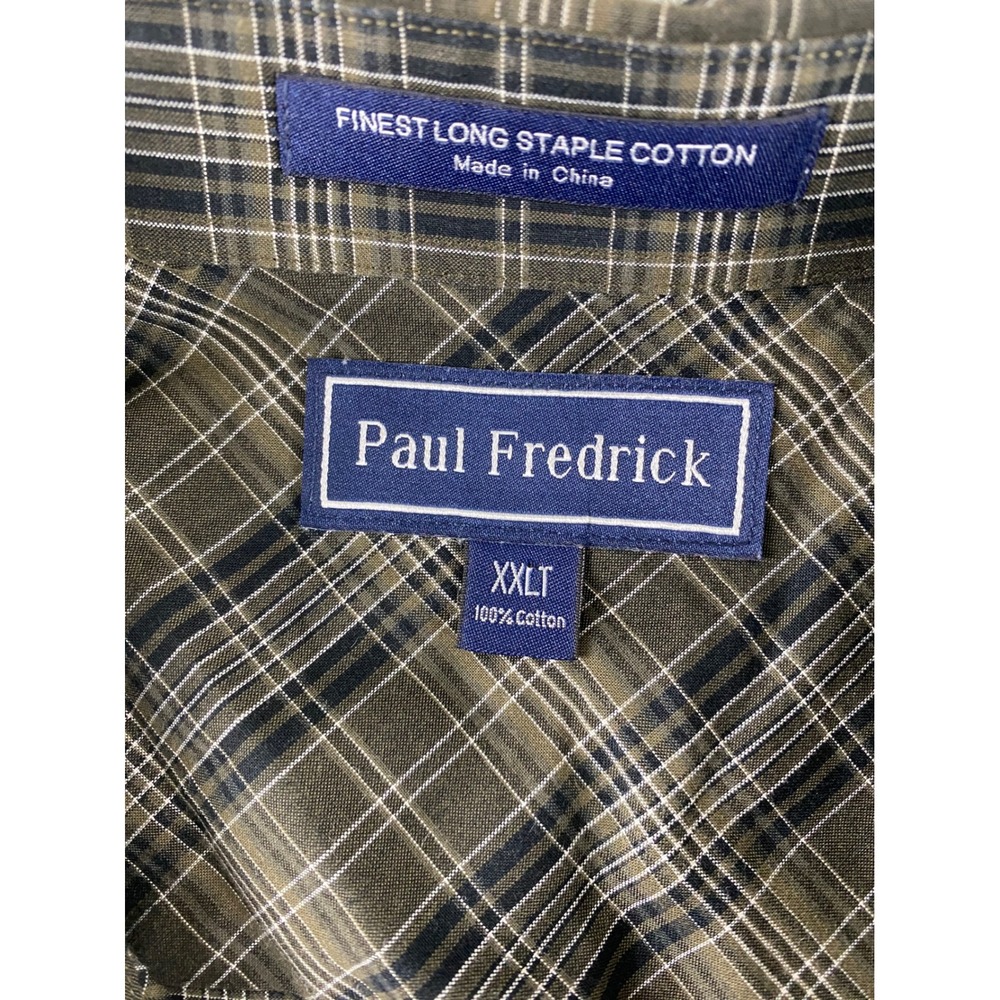 Paul Fredrick Mens XXLT Plaid Button Down Shirt Olive Green Long Staple Cotton - Picture 4 of 11